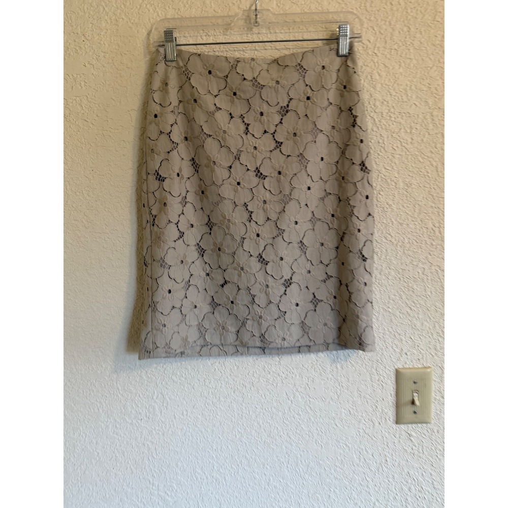 Ann Taylor Taupe Floral Lace Pencil Skirt Beige Size 4